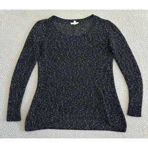 Eileen Fisher Open‎ Knit Sweater Speckled Salt & Pepper Scoop Neck